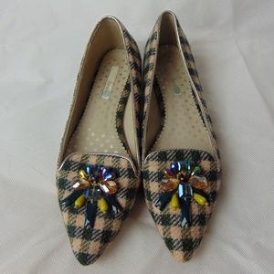 Boden Jewelled Flats 41 Plaid Point Toe Slip